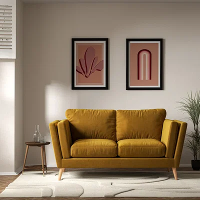 La Redoute Frida Contemporary Velvet 2 Seater Feather Sofa with Light Wood Legs