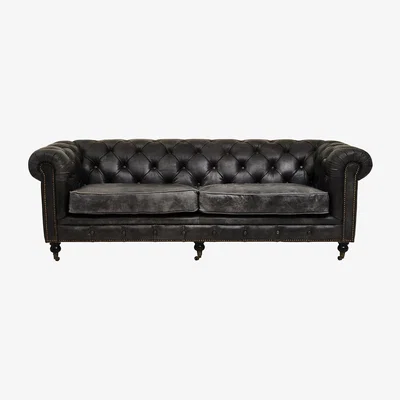 La Redoute Button Tufted Leather 3 seater Chesterfield Sofa with Antique Castor Legs