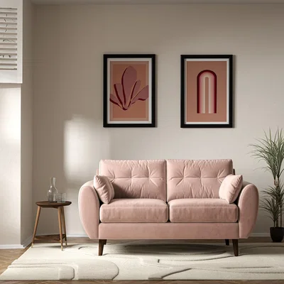 La Redoute Ada Scandi Buttoned Velvet 2 Seater Sofa with Dark Wood Legs