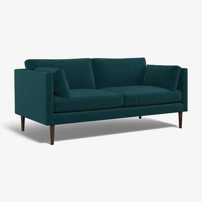 La Redoute Gabriela Modern Velvet 3 Seater Feather Sofa with Dark Wood Legs