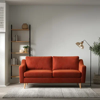 La Redoute Rosa Curve Velvet 3 Seater Sofa with Light Wood Legs