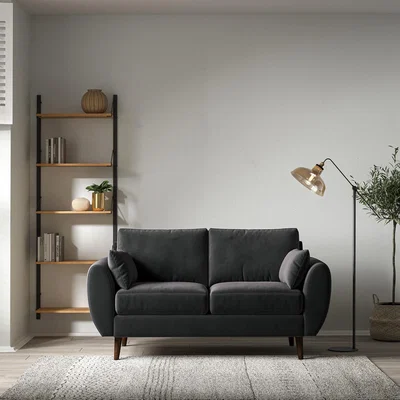 La Redoute Ada Scandi Velvet 2 Seater Sofa with Dark Wood Legs
