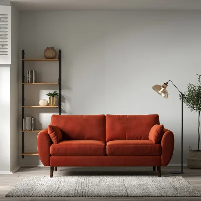 La Redoute Ada Scandi Velvet 3 Seater Sofa with Dark Wood Legs