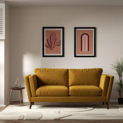 La Redoute Frida Contemporary Velvet 3 Seater Feather Sofa with Dark Wood Legs