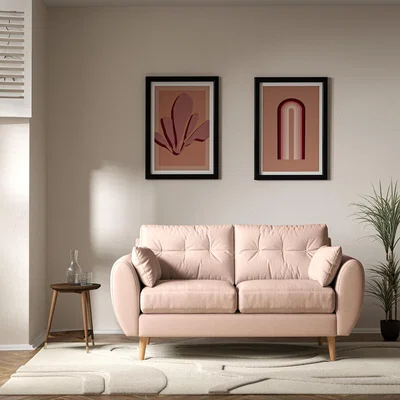 La Redoute Ada Scandi Buttoned Soft Brushed 2 Seater Sofa with Light Wood Legs