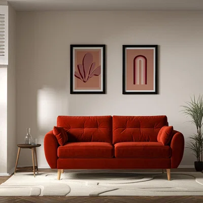 La Redoute Ada Scandi Buttoned Velvet 3 Seater Sofa with Light Wood Legs