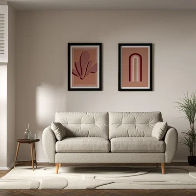 La Redoute Ada Scandi Buttoned Soft Woven 3 Seater Sofa with Light Wood Legs
