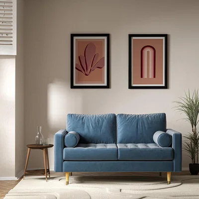 La Redoute Coco Mid-Century Velvet 2 Seater Sofa with Natural Wood Legs