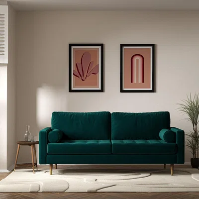 La Redoute Coco Mid-Century Velvet 3 Seater Sofa with Walnut Legs