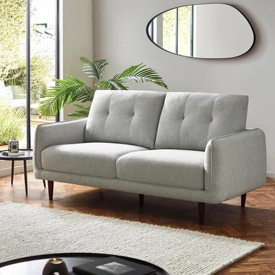 La Redoute Rene Buttoned Soft Woven 3 Seater Sofa with Walnut Legs