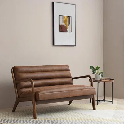 La Redoute Ezra Faux Leather Ribbed 2 Seater Accent Sofa