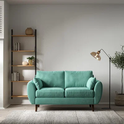 La Redoute Ada Scandi Velvet 2 Seater Sofa with Dark Wood Legs
