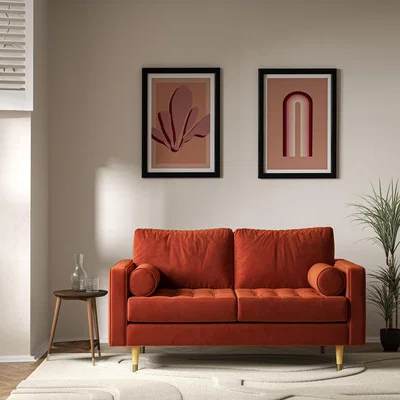 La Redoute Coco Mid-Century Velvet 2 Seater Sofa with Natural Wood Legs