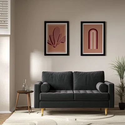 La Redoute Coco Mid-Century Velvet 2 Seater Sofa with Light Wood Legs