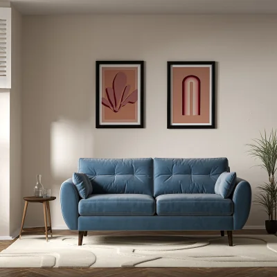 La Redoute Ada Scandi Buttoned Velvet 3 Seater Sofa with Dark Wood Legs