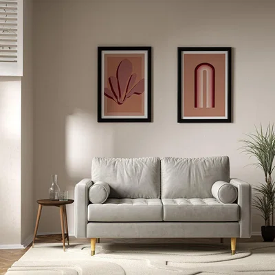 La Redoute Coco Mid-Century Velvet 2 Seater Sofa with Natural Wood Legs