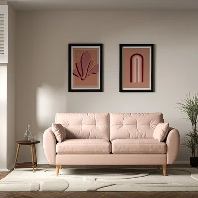 La Redoute Ada Scandi Buttoned Soft Brushed 3 Seater Sofa with Light Wood Legs
