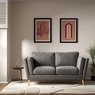 La Redoute Frida Contemporary Velvet 2 Seater Feather Sofa with Light Wood Legs