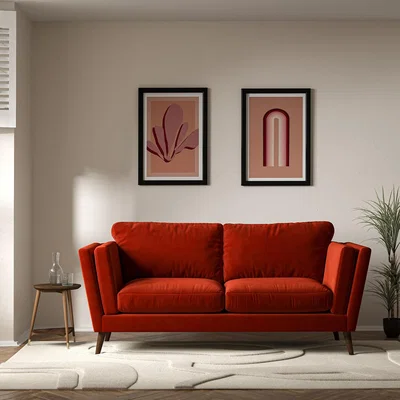 La Redoute Frida Contemporary Velvet 3 Seater Feather Sofa with Dark Wood Legs