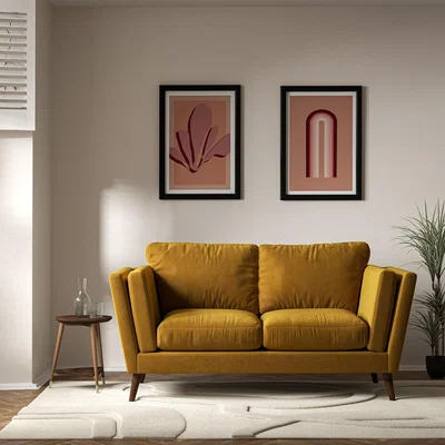 La Redoute Frida Contemporary Velvet 2 Seater Feather Sofa with Dark Wood Legs