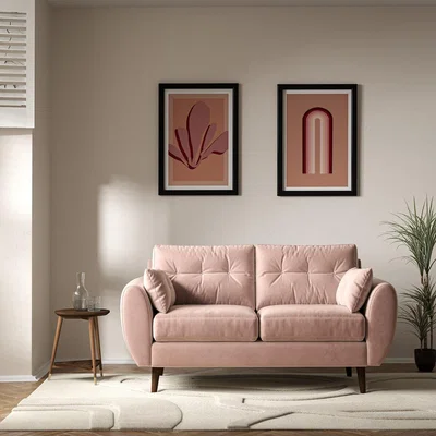 La Redoute Ada Scandi Buttoned Velvet 2 Seater Sofa with Dark Wood Legs
