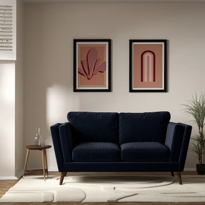 La Redoute Frida Contemporary Velvet 2 Seater Feather Sofa with Dark Wood Legs