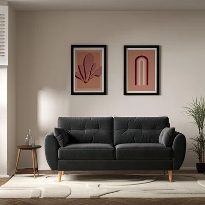 La Redoute Ada Scandi Buttoned Velvet 3 Seater Sofa with Light Wood Legs