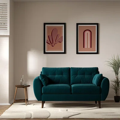 La Redoute Ada Scandi Buttoned Velvet 2 Seater Sofa with Dark Wood Legs