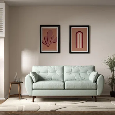 La Redoute Ada Scandi Buttoned Soft Brushed 3 Seater Sofa with Dark Wood Legs