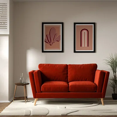 La Redoute Frida Contemporary Velvet 2 Seater Feather Sofa with Light Wood Legs