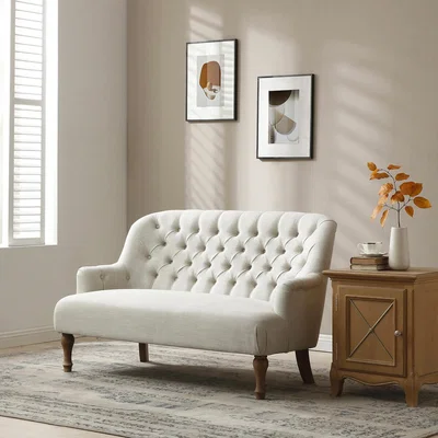 La Redoute Bonnie Textured Linen Buttoned 2 Seater Accent Sofa