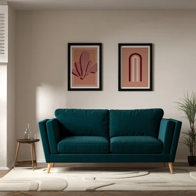 La Redoute Frida Contemporary Velvet 3 Seater Feather Sofa with Light Wood Legs