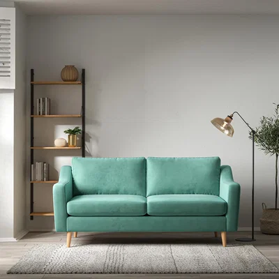 La Redoute Rosa Curve Velvet 3 Seater Sofa with Light Wood Legs