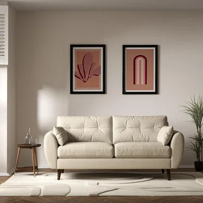 La Redoute Ada Scandi Buttoned Soft Woven 3 Seater Sofa with Dark Wood Legs