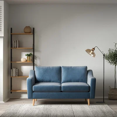 La Redoute Rosa Curve Velvet 2 Seater Sofa with Light Wood Legs