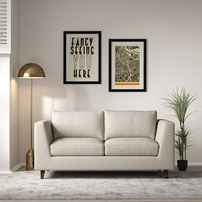 La Redoute Claudia Angular Soft Brushed 2 Seater Feather Sofa with Dark Wood Legs