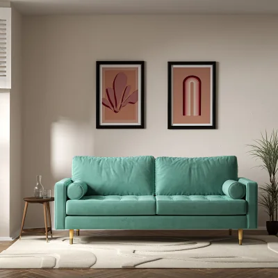 La Redoute Coco Mid-Century Velvet 3 Seater Sofa with Light Wood Legs