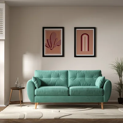 La Redoute Ada Scandi Buttoned Velvet 3 Seater Sofa with Light Wood Legs