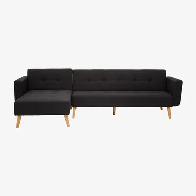 La Redoute L-Shaped Linen Sofa Bed with Oak Legs