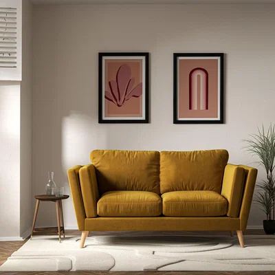 La Redoute Frida Contemporary Velvet 2 Seater Feather Sofa with Light Wood Legs
