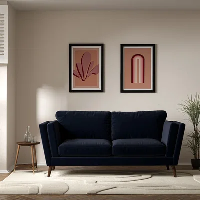 La Redoute Frida Contemporary Velvet 3 Seater Feather Sofa with Dark Wood Legs