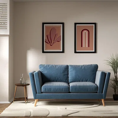 La Redoute Frida Contemporary Velvet 2 Seater Feather Sofa with Light Wood Legs