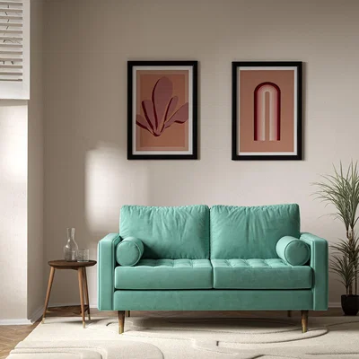 La Redoute Coco Mid-Century Velvet 2 Seater Sofa with Walnut Legs