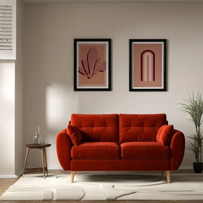 La Redoute Ada Scandi Buttoned Velvet 2 Seater Sofa with Light Wood Legs