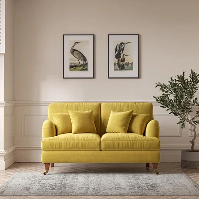La Redoute Emeline Textured Velvet 2 Seater Sofa with Antique Castor Legs