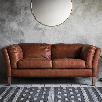 La Redoute Nadiad Vintage Leather 2 Seater Sofa with Solid Wood Legs