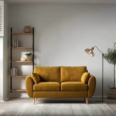 La Redoute Ada Scandi Velvet 2 Seater Sofa with Light Wood Legs