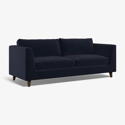 La Redoute Claudia Angular Velvet 3 Seater Feather Sofa with Dark Wood Legs