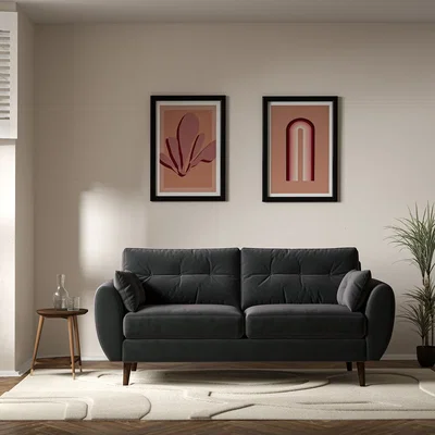 La Redoute Ada Scandi Buttoned Velvet 3 Seater Sofa with Dark Wood Legs