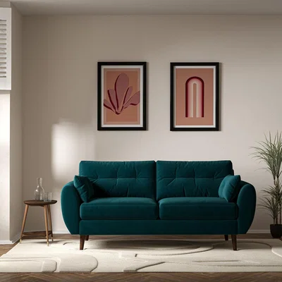 La Redoute Ada Scandi Buttoned Velvet 3 Seater Sofa with Dark Wood Legs